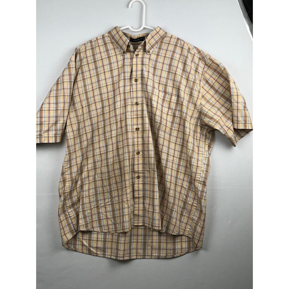 Damon‎ Chatham Cloth Mens XL Short Sleeve Button Down Shirt Yellow Plaid Cotton